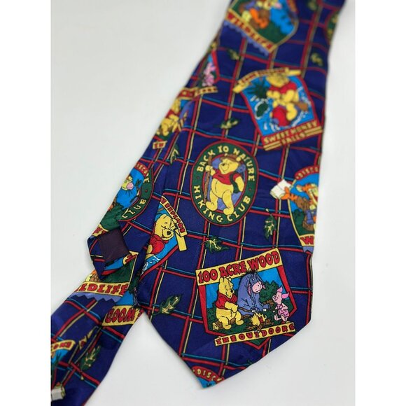 VTG Disney Winnie the Pooh Friends Mickey Inc Men's 100% Silk Novelty Tie Blue - Picture 1 of 6